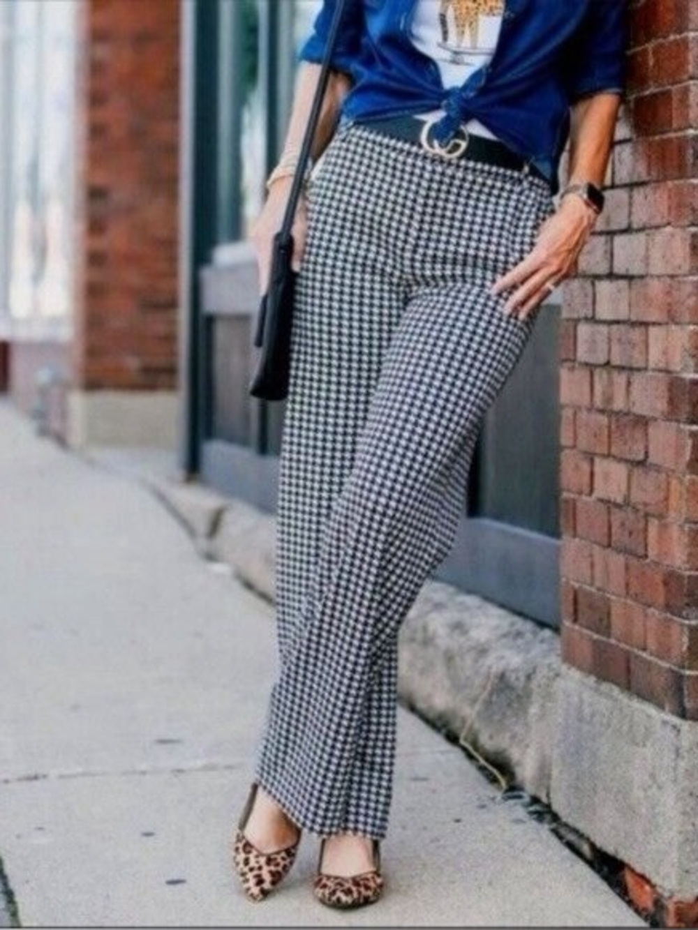 CAbi Houndstooth Ponte Knit Wide Leg Trouser Pants Size 10 Stretch Career Work